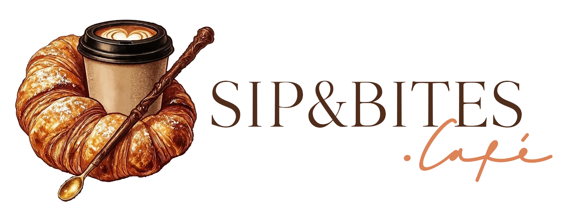 SIP&BITES.CAFE Melbourne mobile cafe logo — croissant wrapped around a takeaway coffee cup